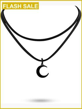 Layered Black Crescent Moon Choker Necklace Gothic Emo Grunge Jewelry Gift